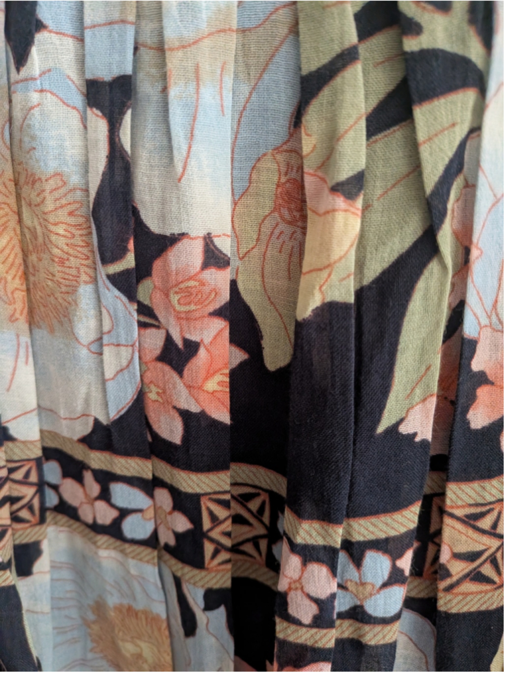 Billabong Lost Cove Midi Dress L Black Floral Cotton Gauze Boho Puff Sleeve - Picture 5 of 12